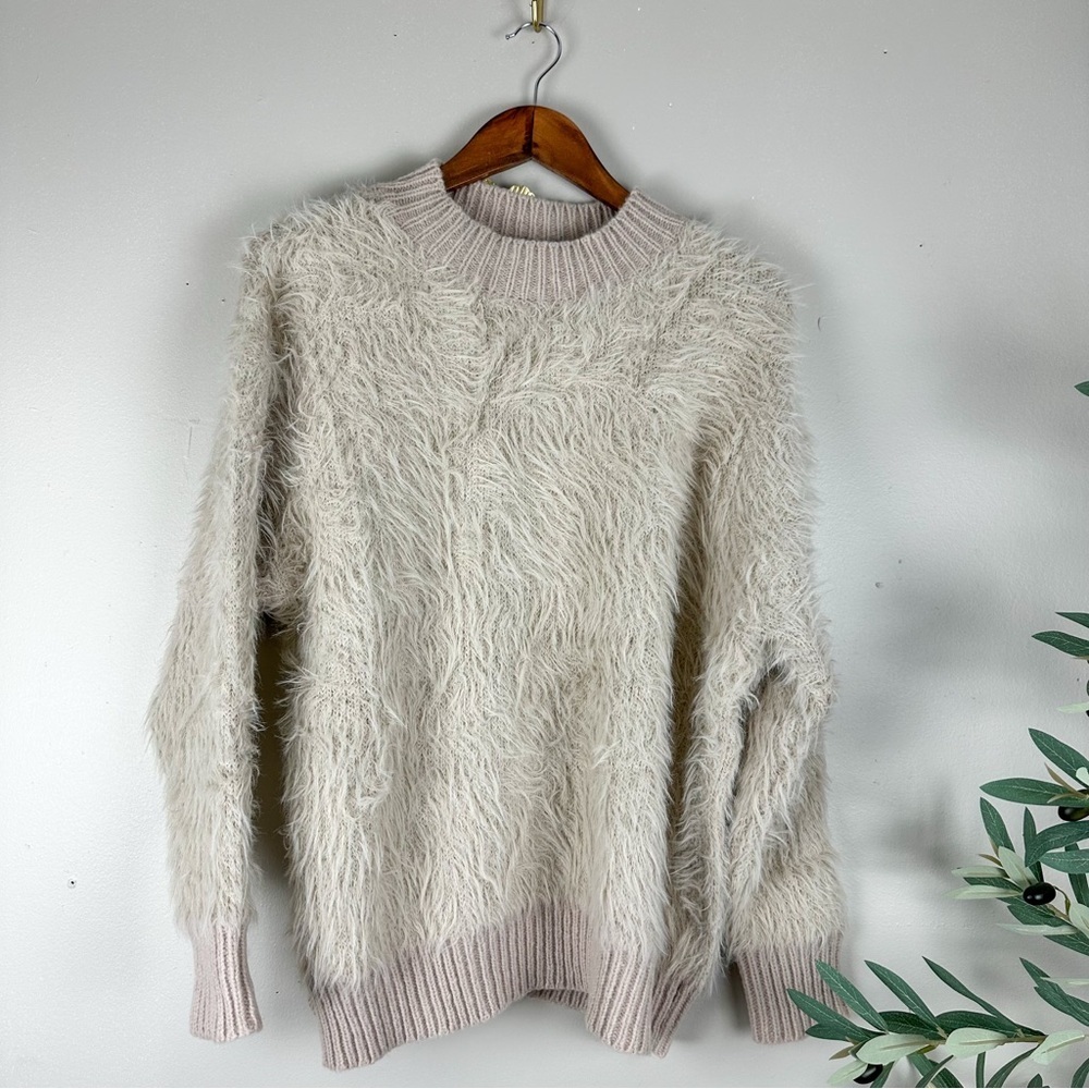 Women Fuzzy Pullover Sweater Oatmeal Cozy Chic Boho Sweater - Picture 5 of 9